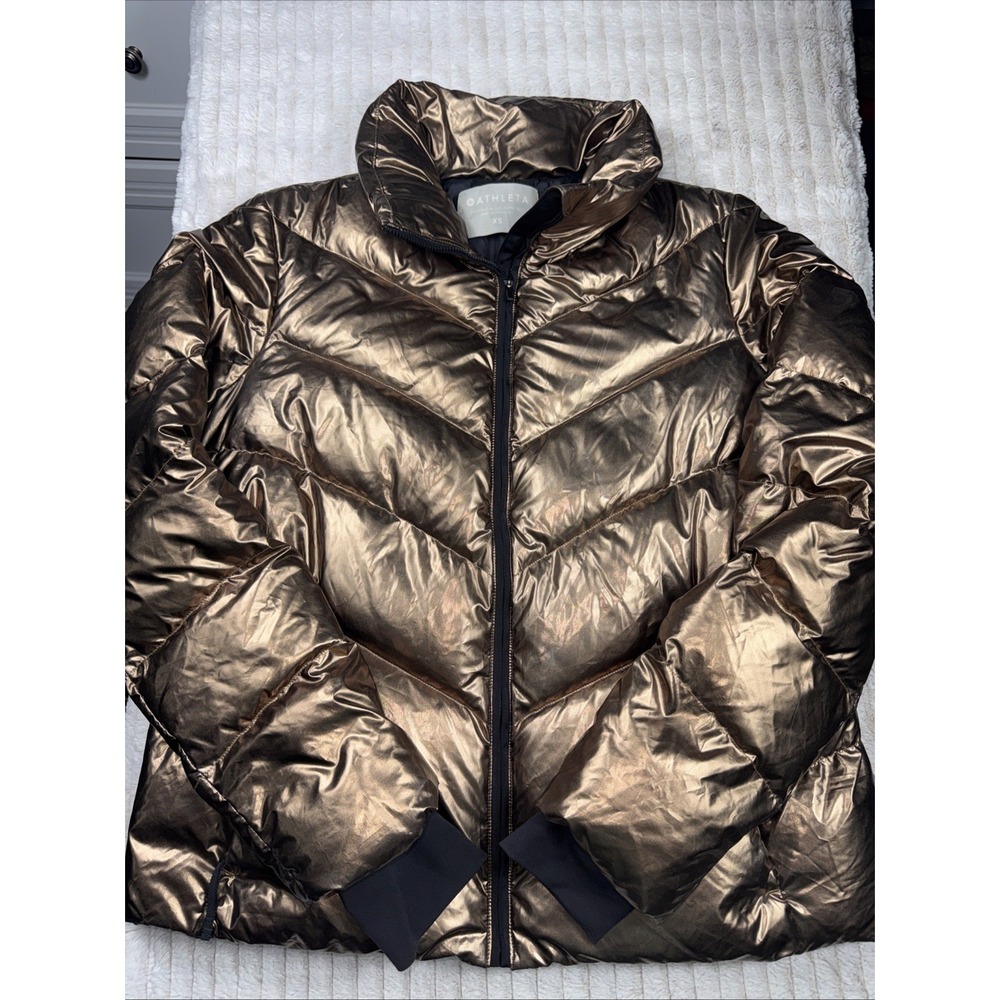 ATHLETA Women XS Lofty Packable Metallic Goose Down Puffer Jacket Coat Very Warm